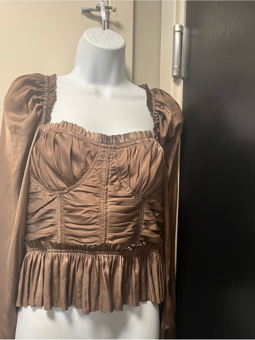 Ulla Johnson brown Ruched Mia Peplum Long-Sleeve top